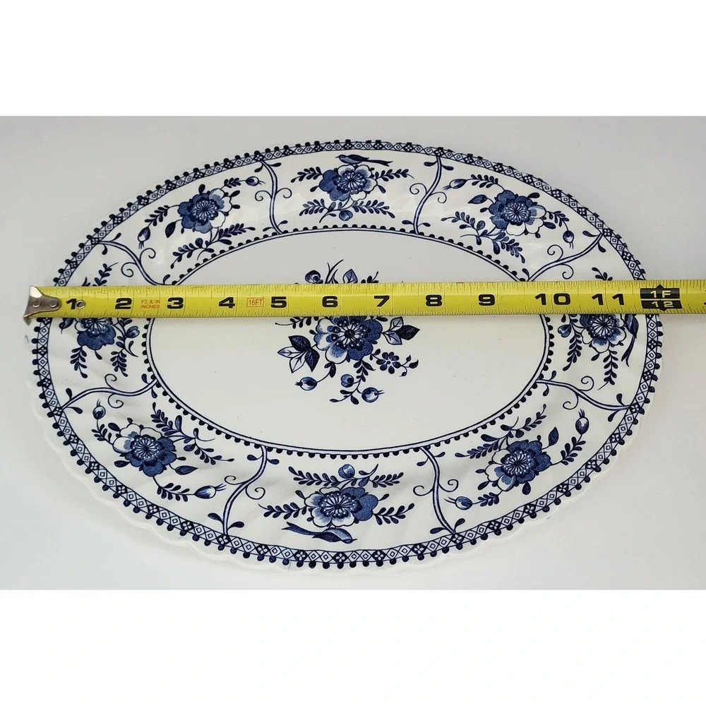 Johnson Bros Indies Serving Platter Large 12in Blue White Floral Bird EXC
